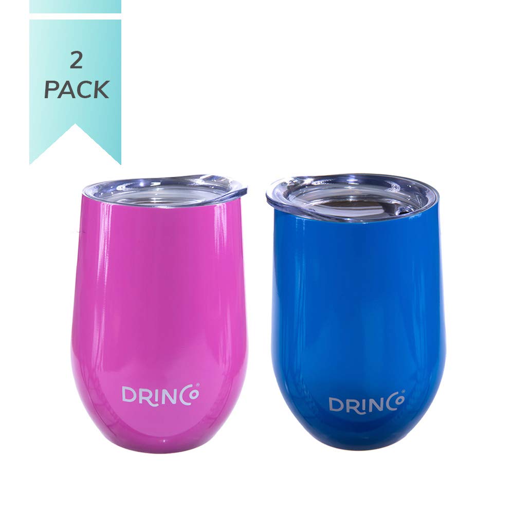 12oz 2 - Pack Triple - Insulated Wine Tumblers – OG Pink & Blue Stainless Steel Set - True Wine Lover