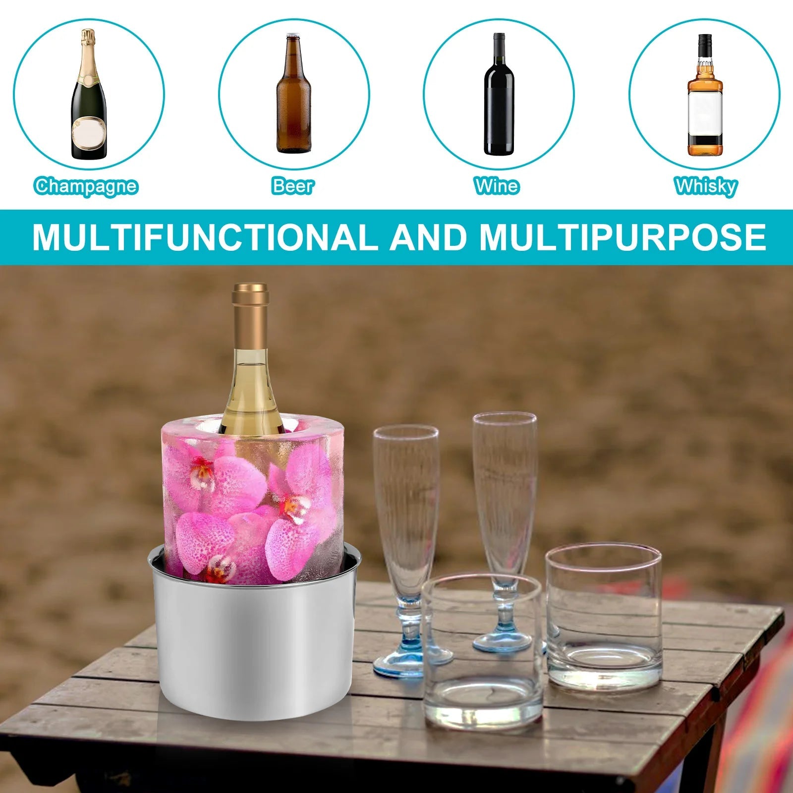 2 - Pack Champagne Ice Mold Bucket DIY Flower Ice Bucket Mold Practical Ice - True Wine Lover