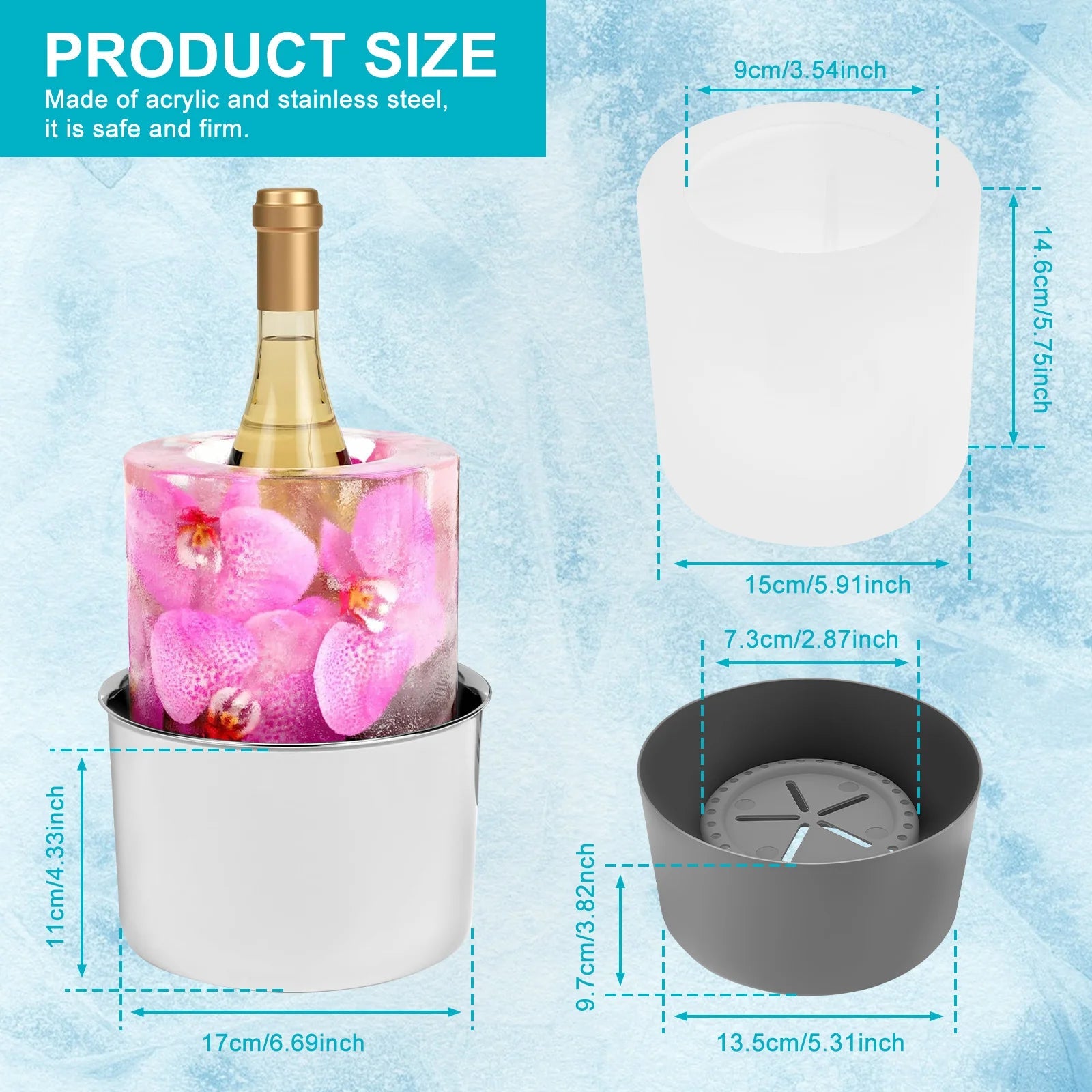 2 - Pack Champagne Ice Mold Bucket DIY Flower Ice Bucket Mold Practical Ice - True Wine Lover