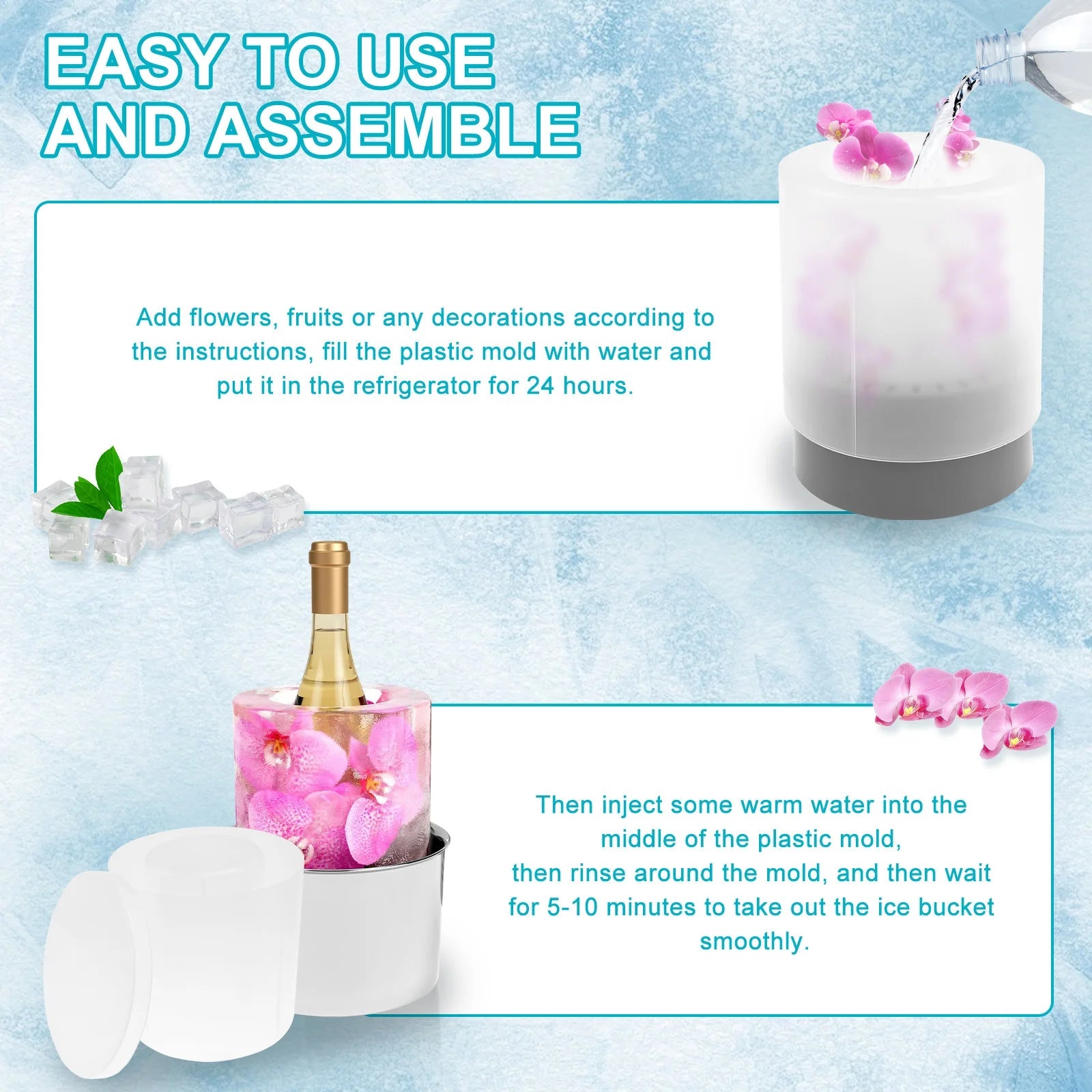 2 - Pack Champagne Ice Mold Bucket DIY Flower Ice Bucket Mold Practical Ice - True Wine Lover