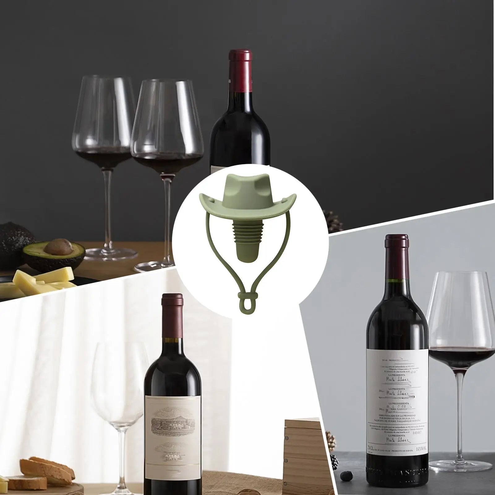 2 - Pack Cowboy Hat Wine Stoppers – Fun Silicone Bottle Stoppers for Freshness - True Wine Lover