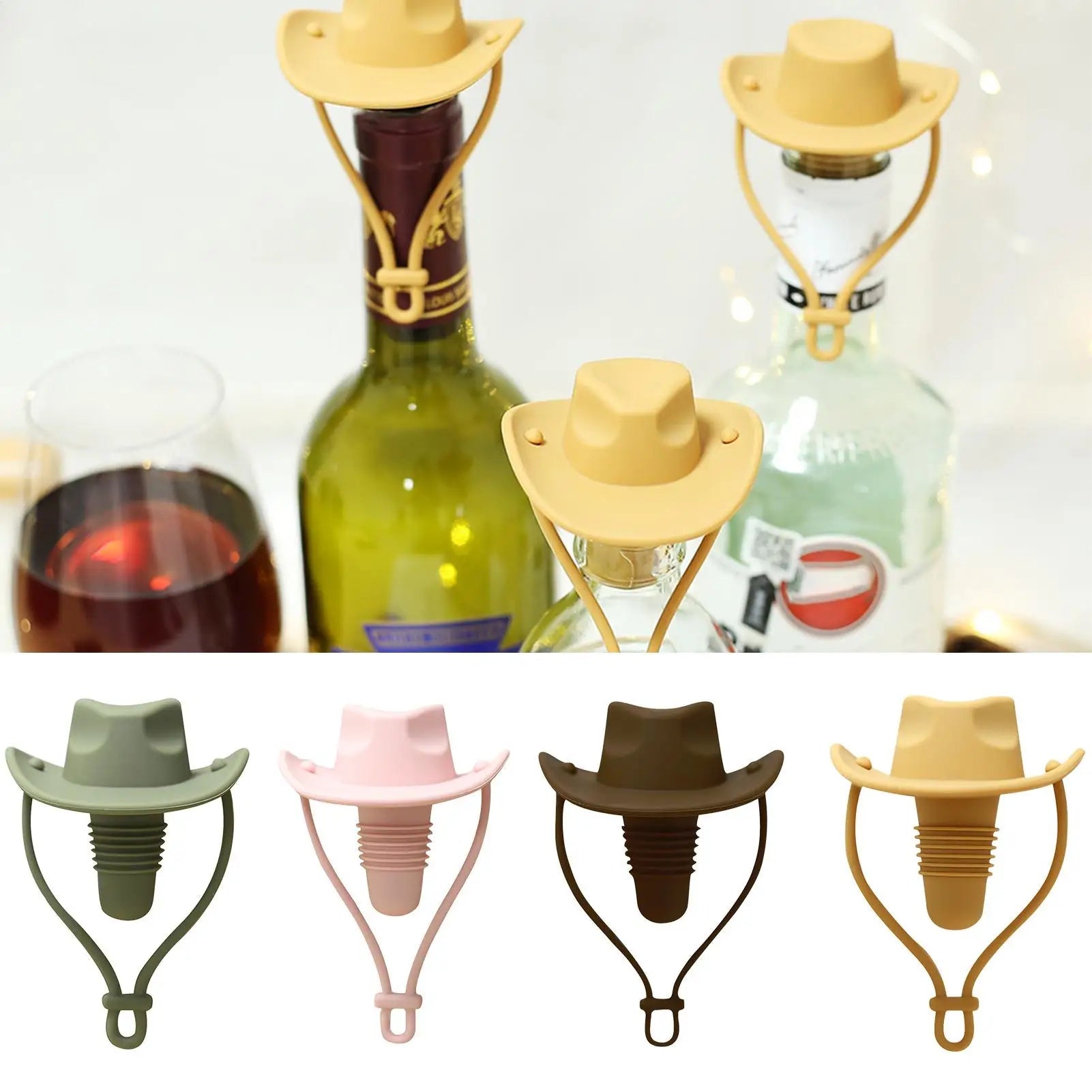 2 - Pack Cowboy Hat Wine Stoppers – Fun Silicone Bottle Stoppers for Freshness - True Wine Lover
