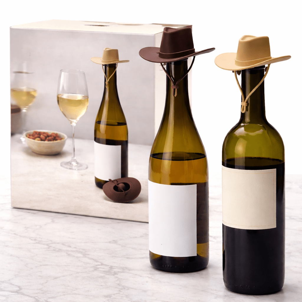 2 - Pack Cowboy Hat Wine Stoppers – Fun Silicone Bottle Stoppers for Freshness - True Wine Lover