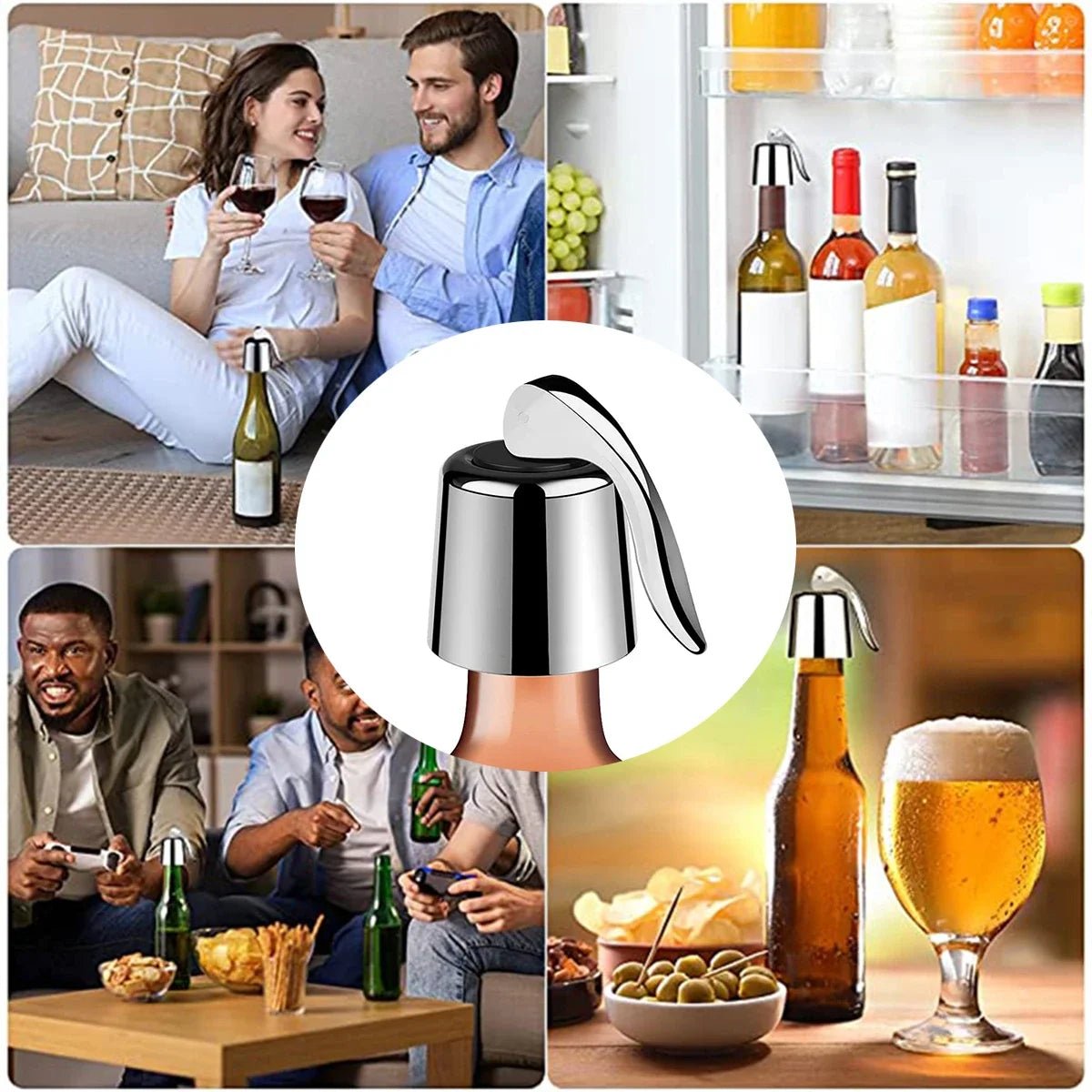 2 - Pack Stainless Steel Wine Bottle Stoppers – Reusable Leakproof Wine Saver - True Wine Lover