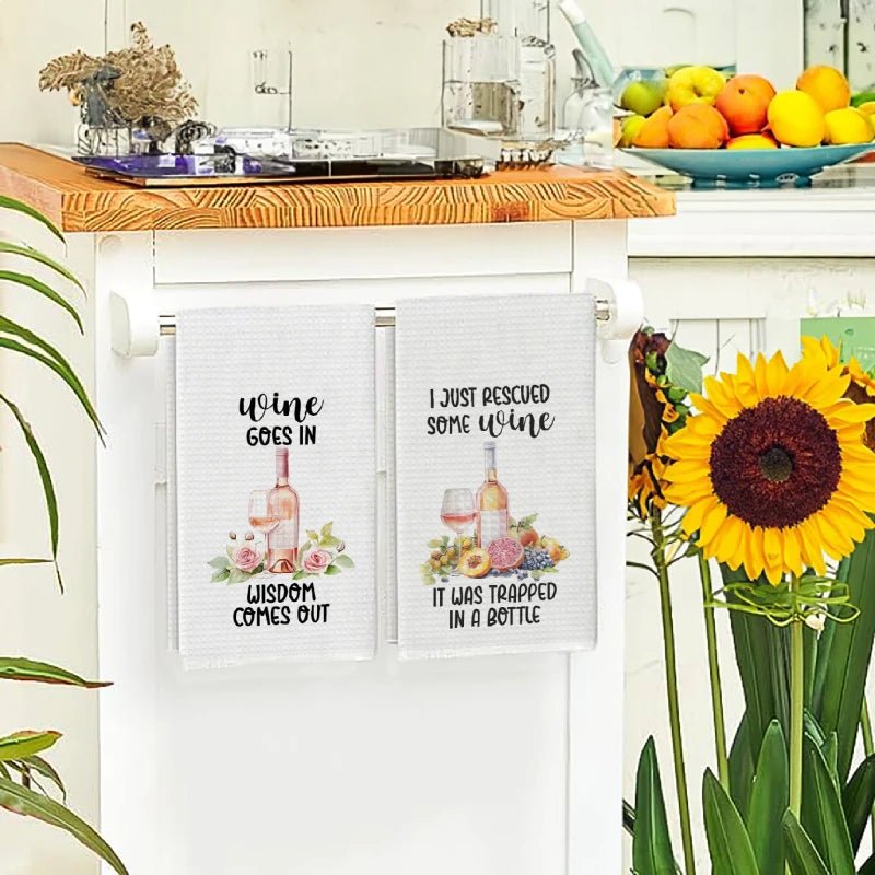 2 - Piece Watercolor Wine Red Floral Kitchen Towels – Absorbent Microfiber Set - True Wine Lover