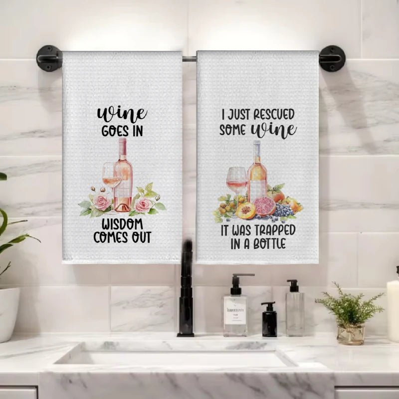 2 - Piece Watercolor Wine Red Floral Kitchen Towels – Absorbent Microfiber Set - True Wine Lover