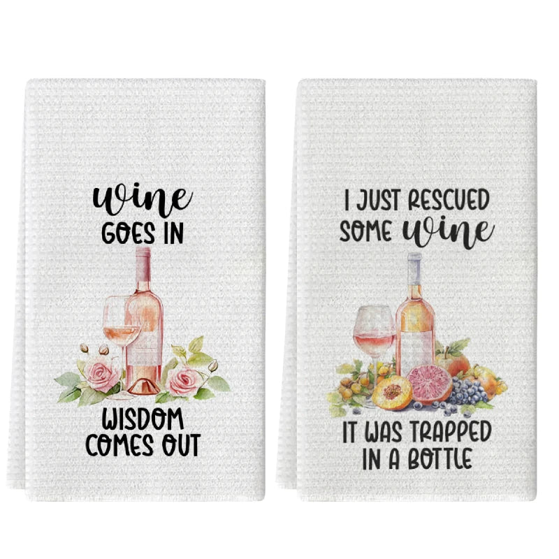 2 - Piece Watercolor Wine Red Floral Kitchen Towels – Absorbent Microfiber Set - True Wine Lover