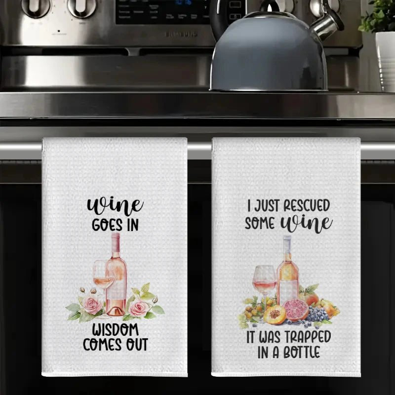 2 - Piece Watercolor Wine Red Floral Kitchen Towels – Absorbent Microfiber Set - True Wine Lover