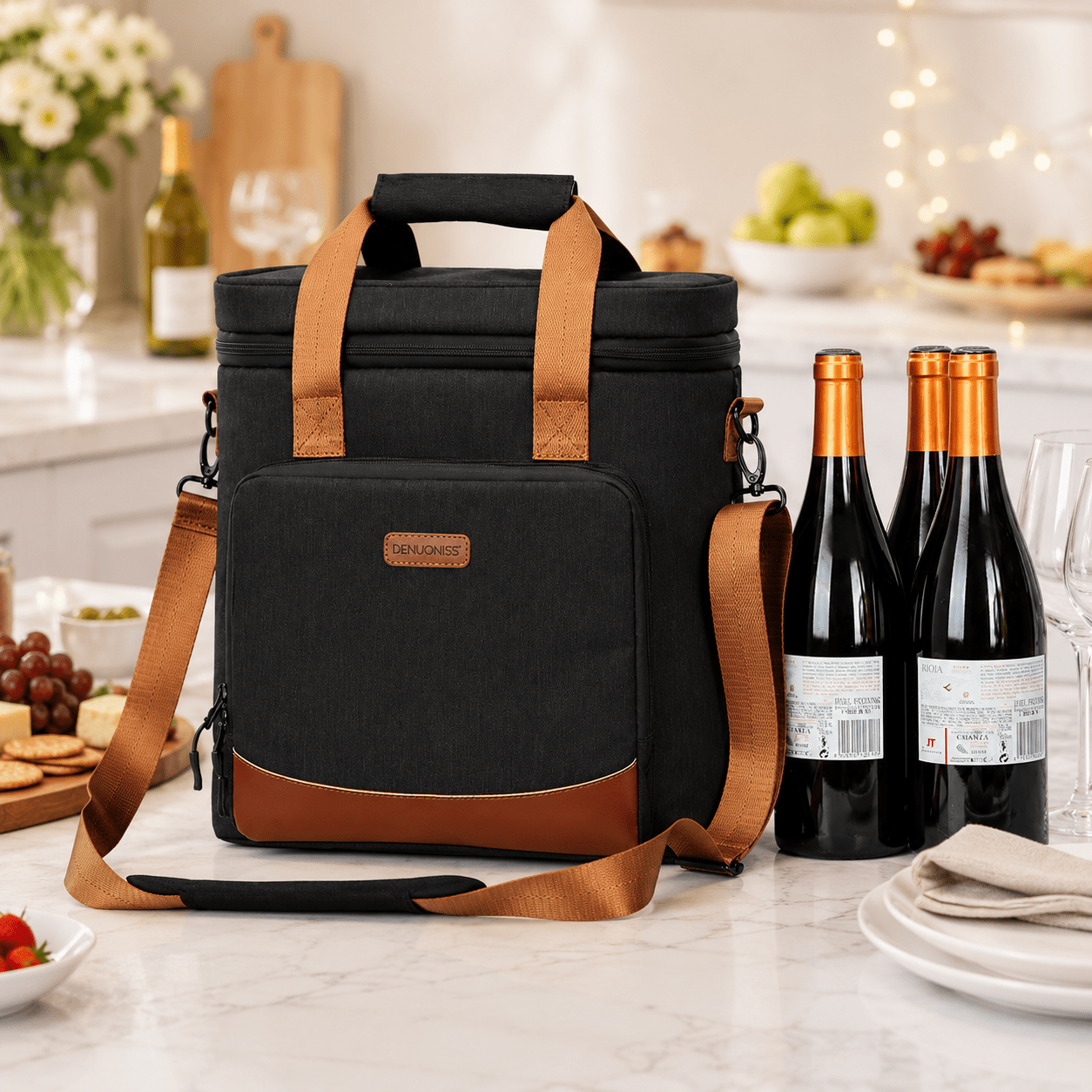 3 Bottles Insulated Wine Tote Black Edition - True Wine Lover