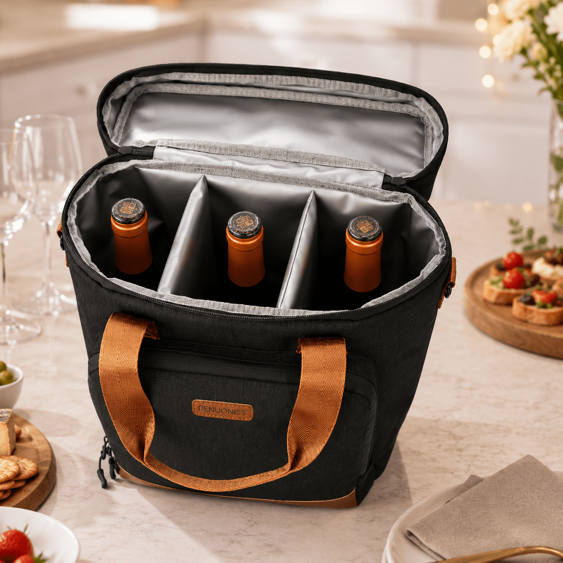 3 Bottles Insulated Wine Tote Black Edition - True Wine Lover
