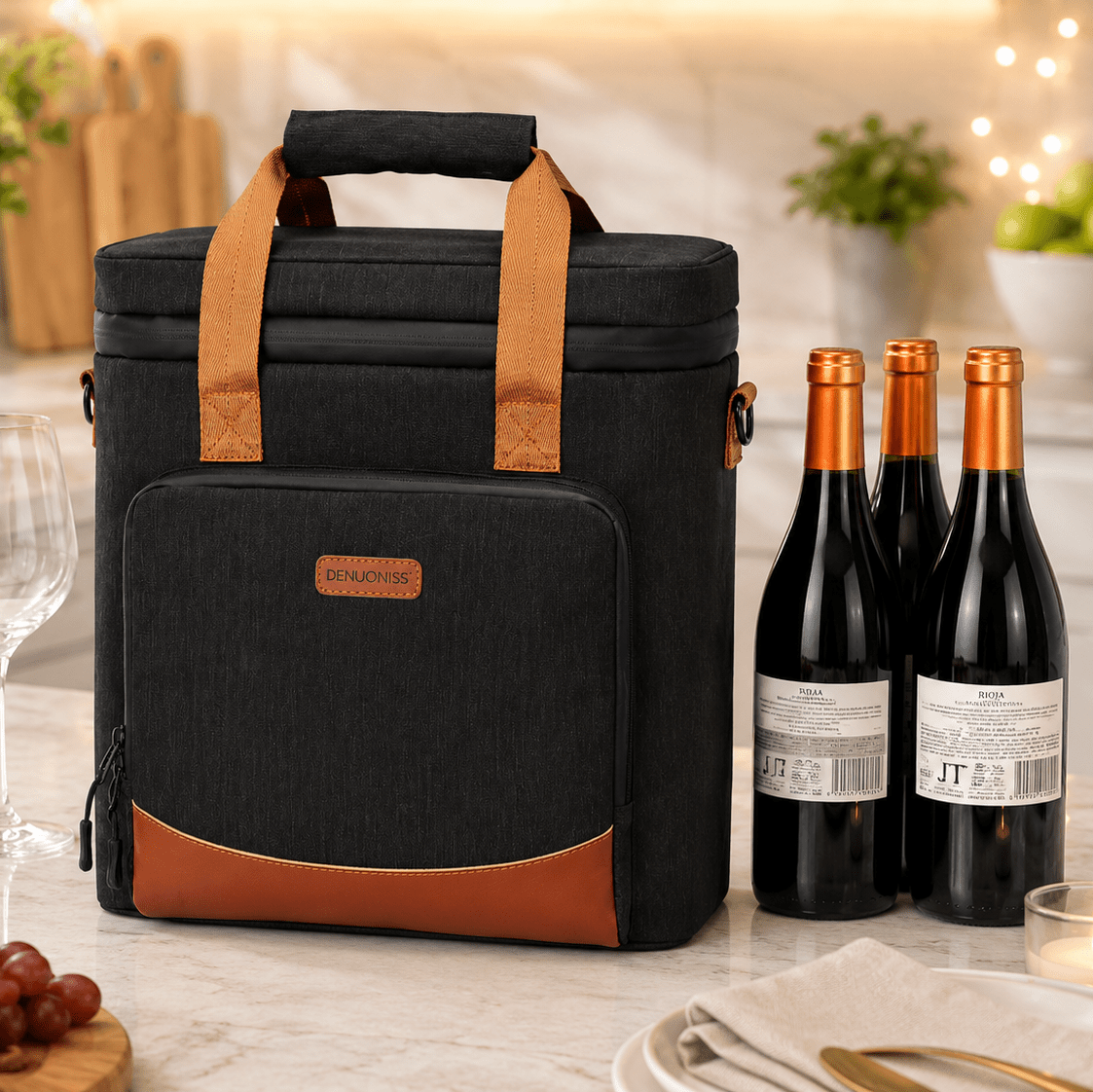 3 Bottles Insulated Wine Tote Black Edition - True Wine Lover