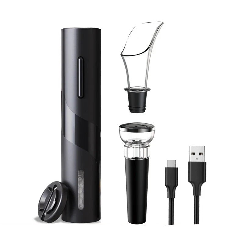 4 - in - 1 Electric Wine Opener Gift Set – USB Rechargeable Automatic Corkscrew - True Wine Lover