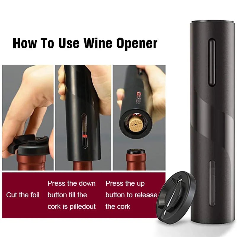 4 - in - 1 Electric Wine Opener Gift Set – USB Rechargeable Automatic Corkscrew - True Wine Lover