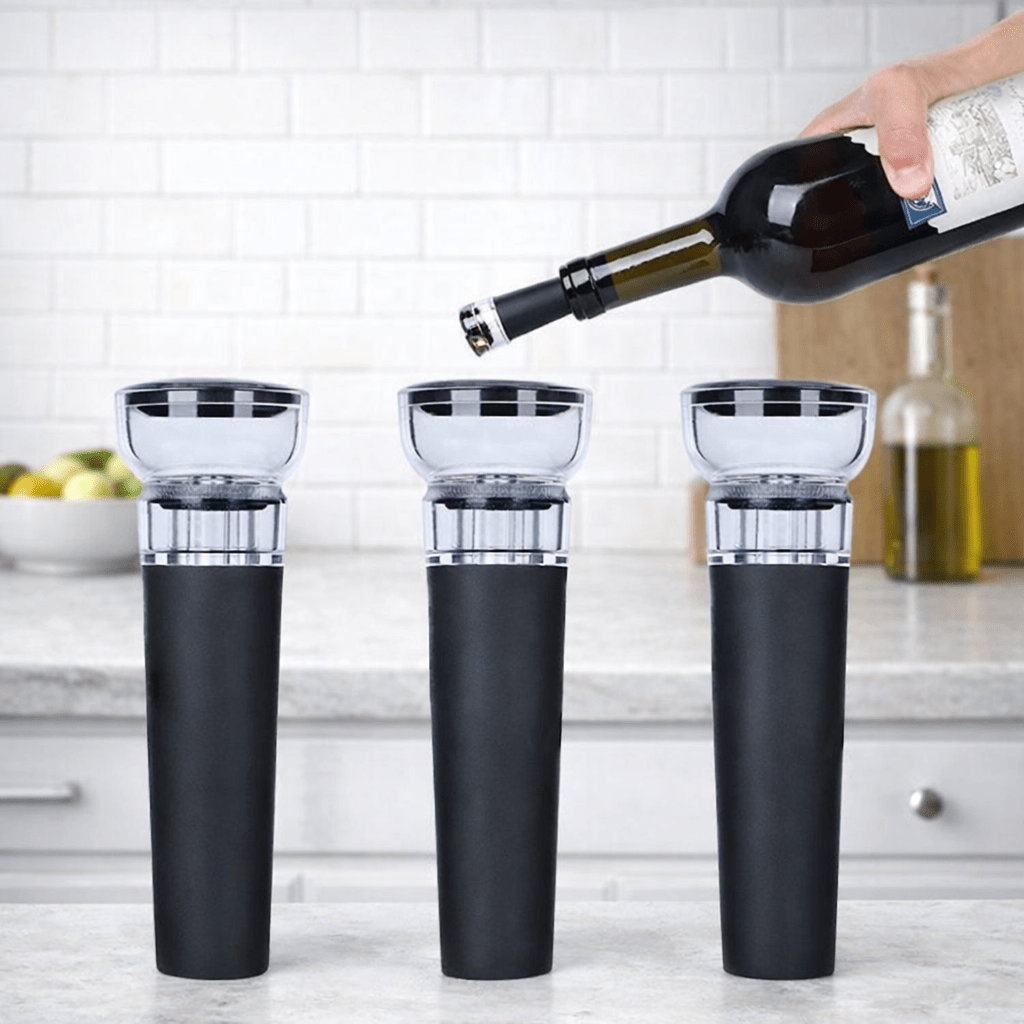 4 - Pack Vacuum Wine Stoppers – Built - in Wine Saver Pump & Preserver - True Wine Lover