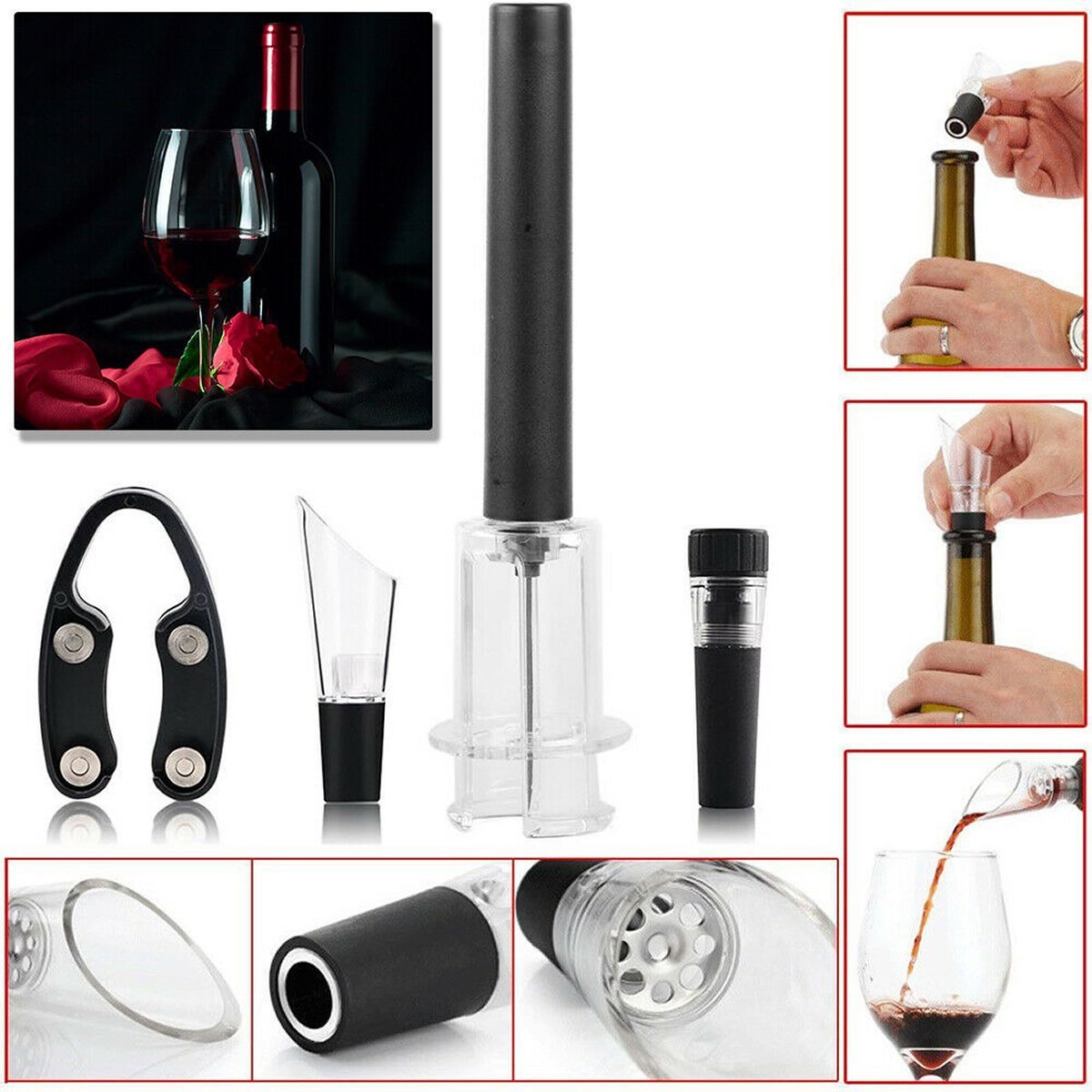4 - Piece Air Pressure Wine Opener Set – Professional Pump & Preserver Gift Kit - True Wine Lover