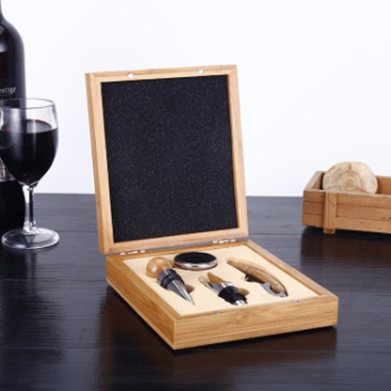 4 Piece Bamboo Wine Opener and Stopper Set - True Wine Lover