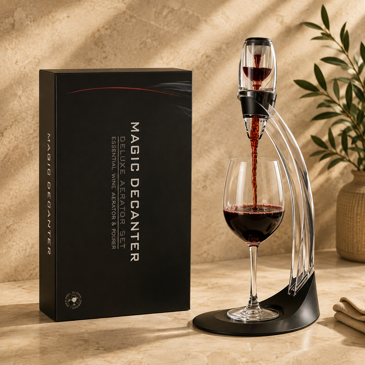 Wine Aerator and Pourer with Strainer Base