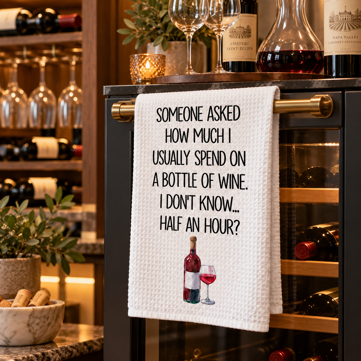 Someone Asked Red Wine Print Kitchen Towel
