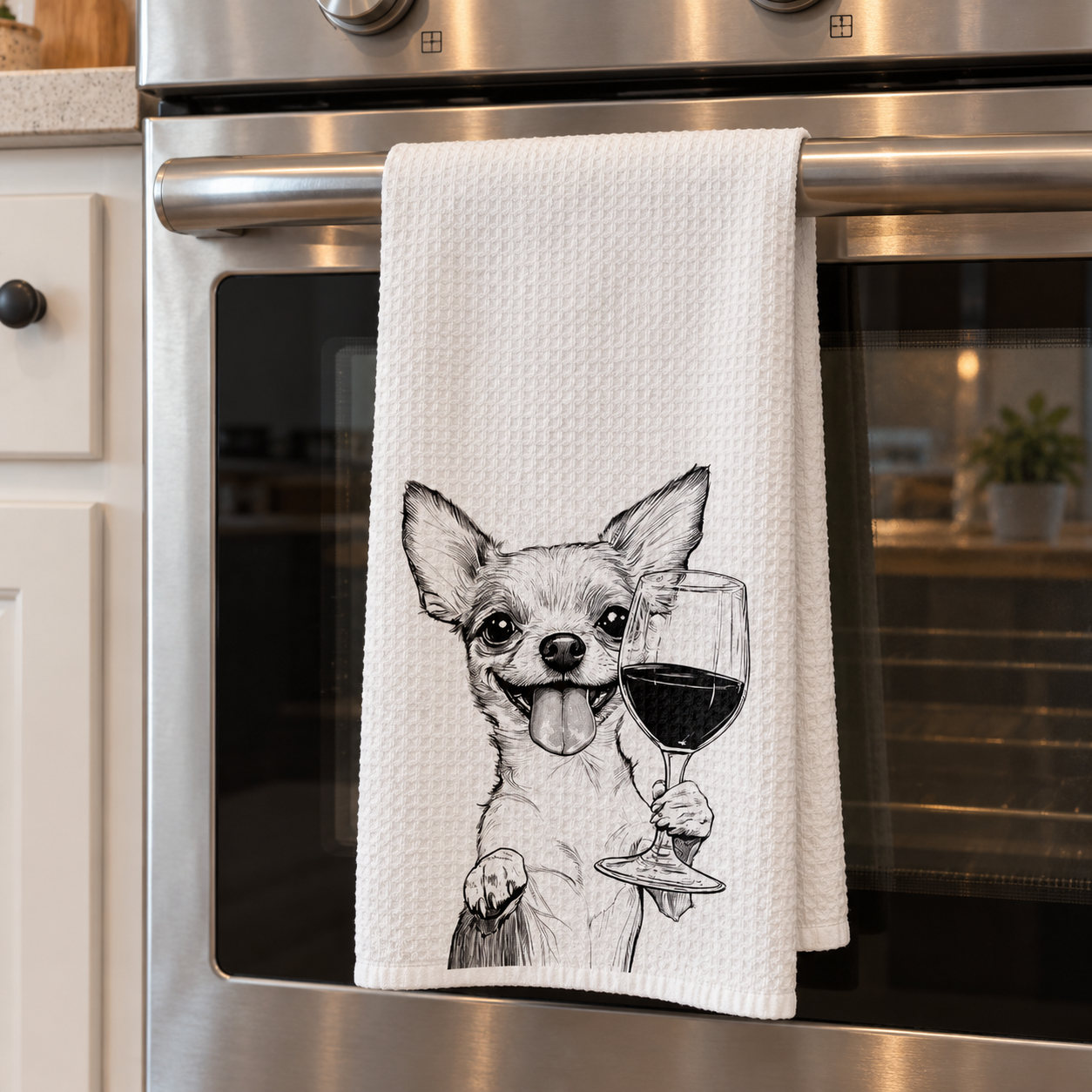 Chihuahua Dog Wine Glass Printed Kitchen Towel