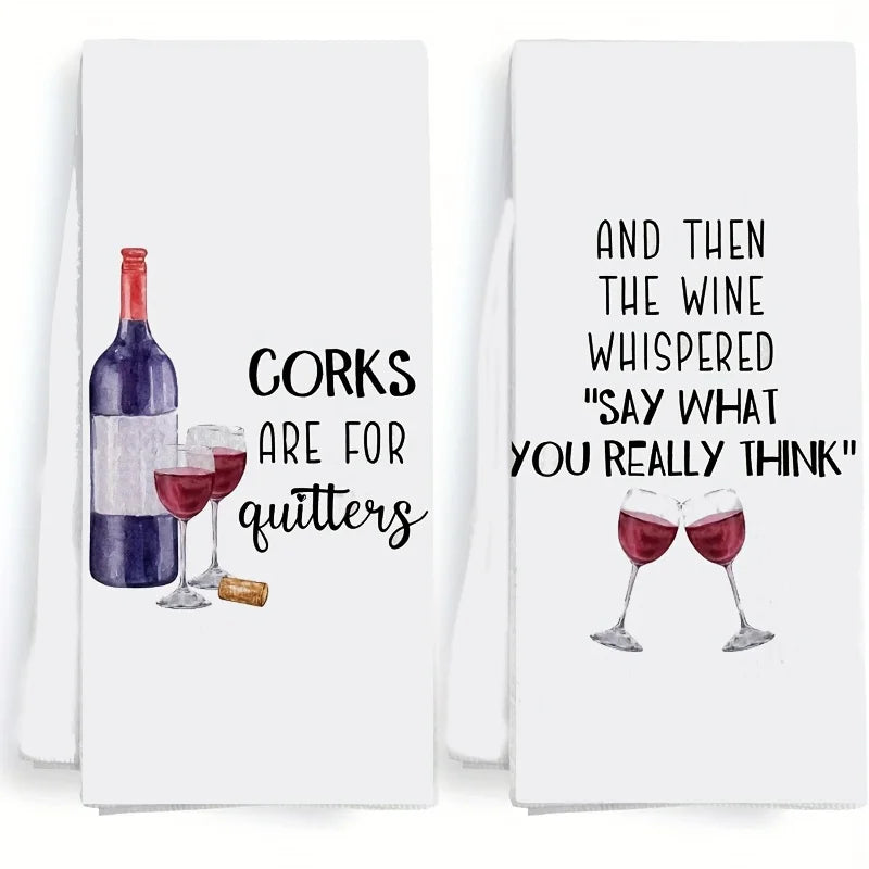 Corks Are For Quitters Wine-Themed Kitchen Towel Duo