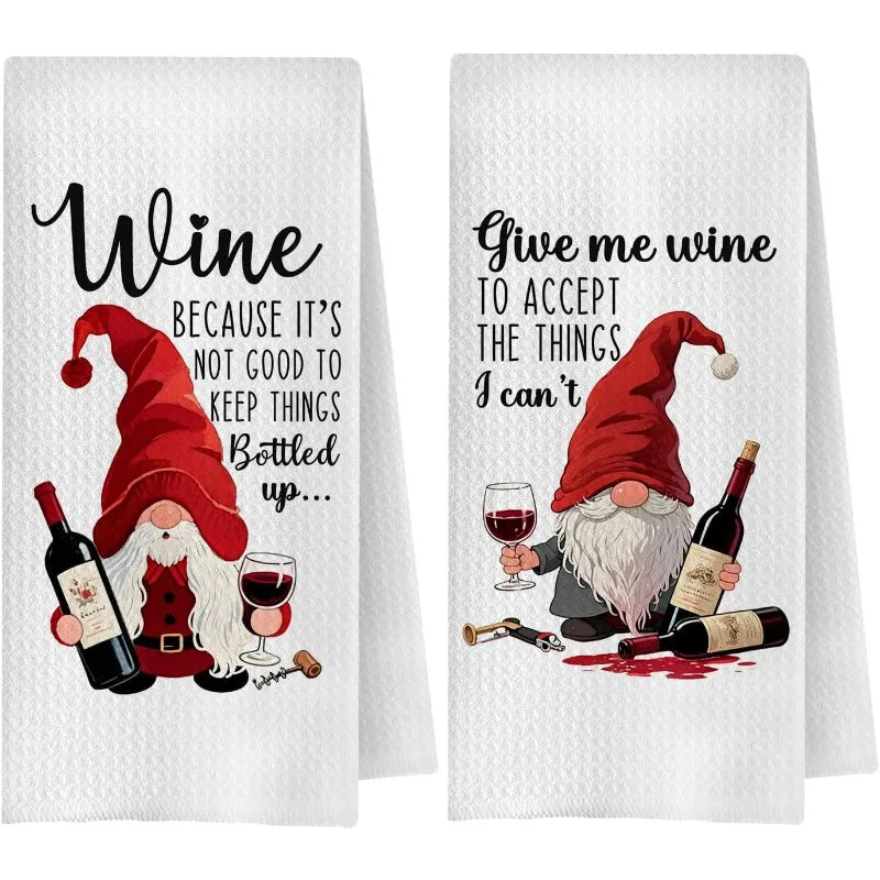 Christmas-themed Red Wine Print Kitchen Towels 2 Piece