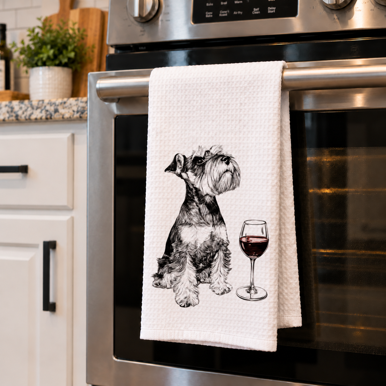 Schnauzer Dog Wine Glass Printed Kitchen Towel