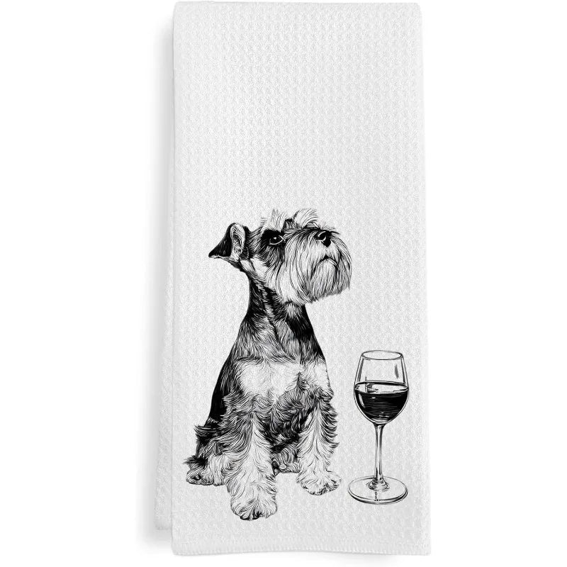 Schnauzer Dog Wine Glass Printed Kitchen Towel