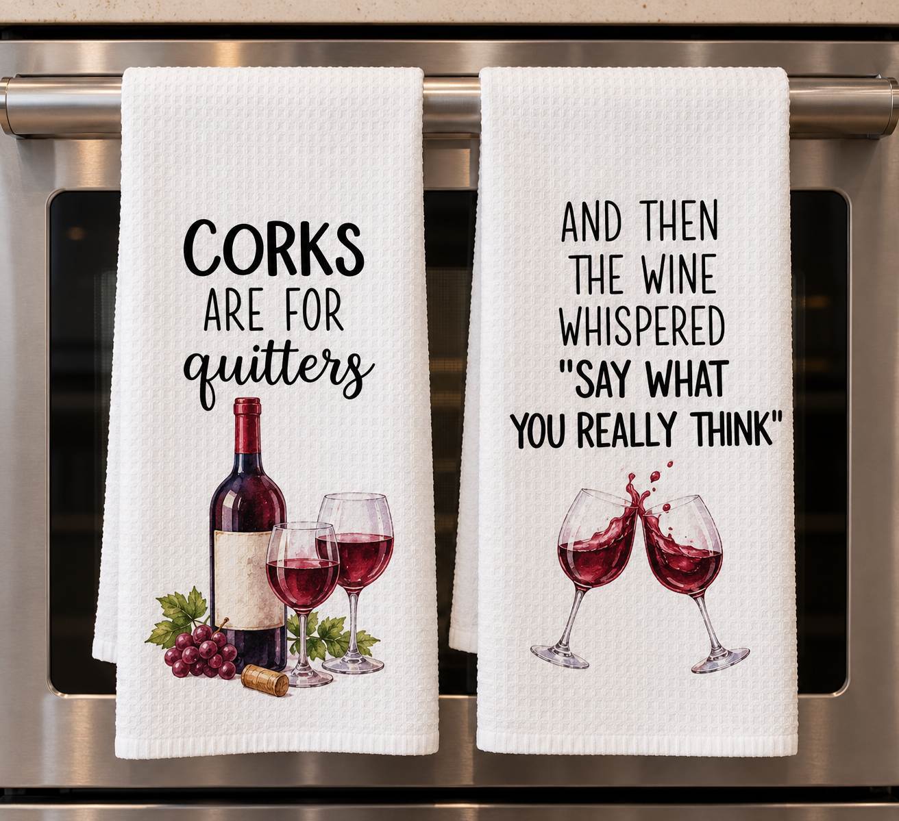 Corks Are For Quitters Wine-Themed Kitchen Towel Duo