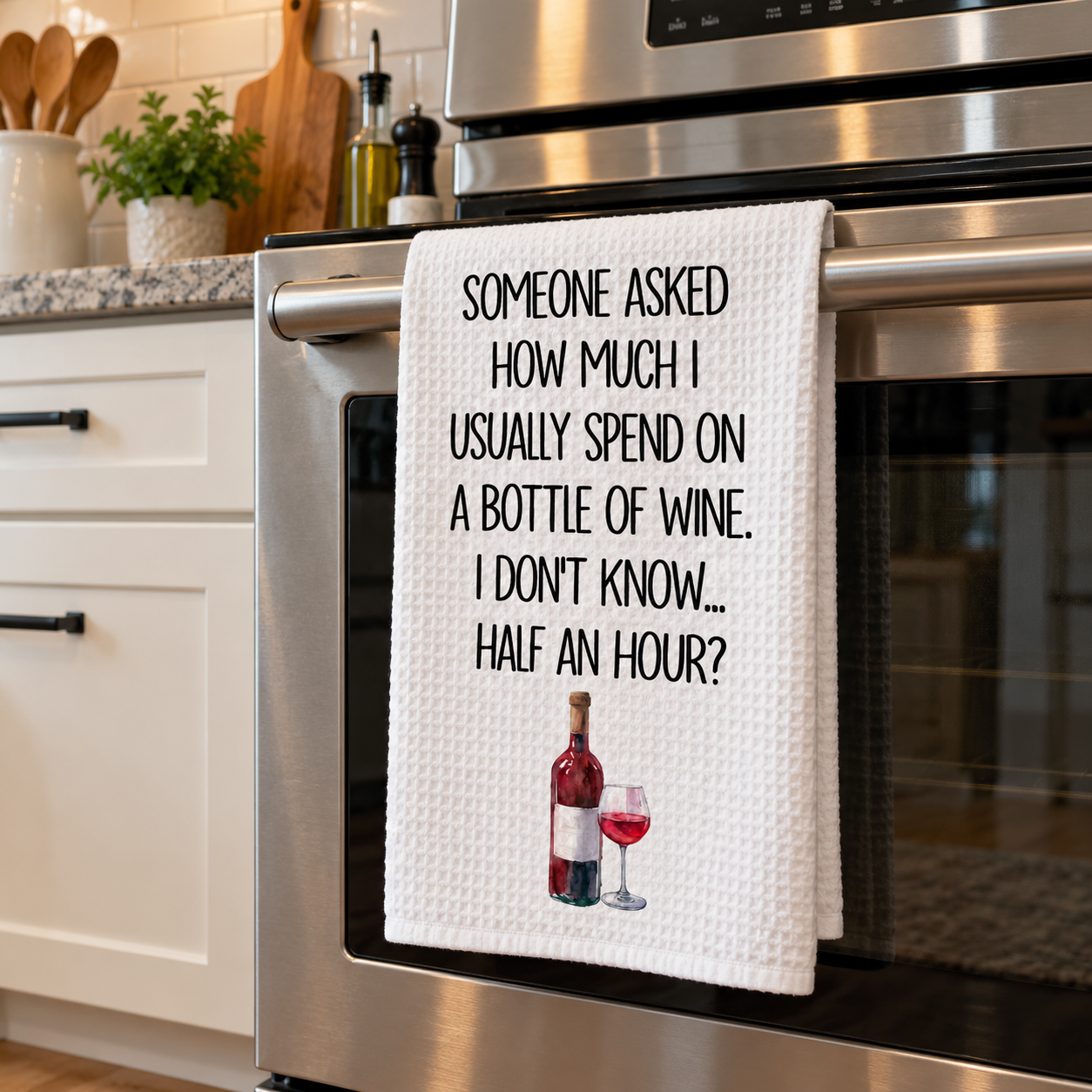 Someone Asked Red Wine Print Kitchen Towel