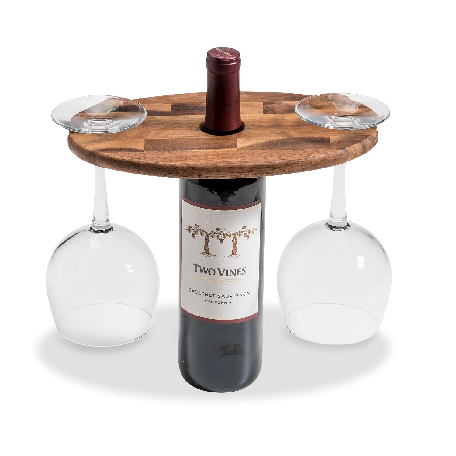 Antique Acacia Wood Wine & Glass Caddy | Rustic Single - Bottle Serving Stand - True Wine Lover