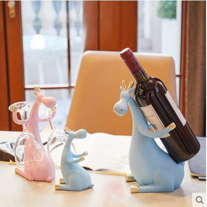 Artisan Deer Wine Bottle & Glass Holder – Detailed Resin Tabletop Decor - True Wine Lover