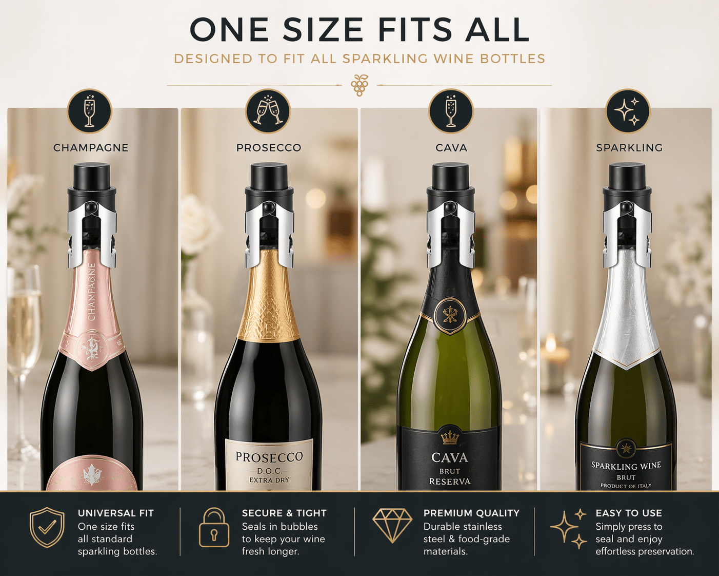 Champagne Stopper with Built - In Pressure Pump: 2 - Pack - True Wine Lover