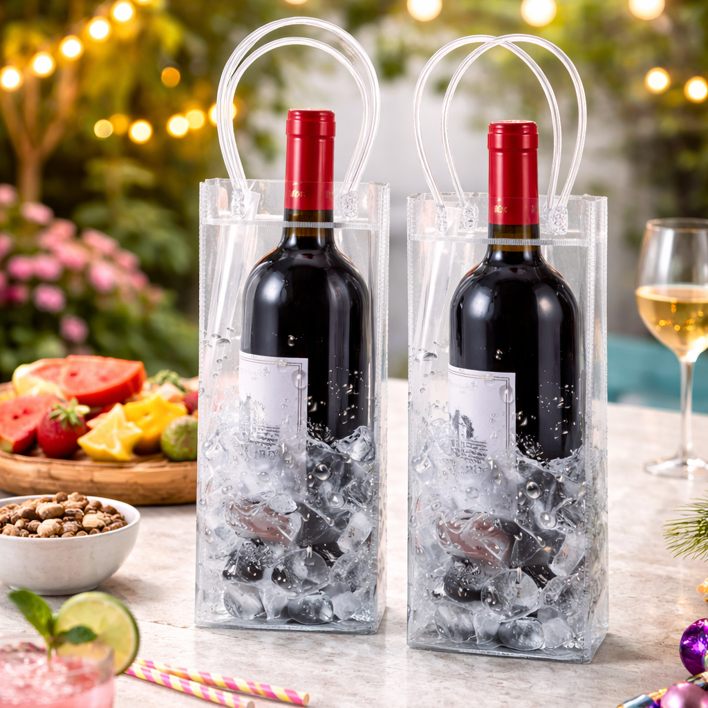 Collapsible Wine Ice Pouch with Handle – 5PK Clear Waterproof Cooler Bags - True Wine Lover