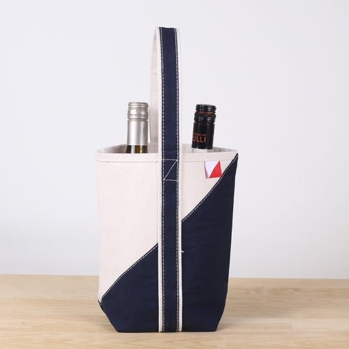 Contemporary 2 - Bottle Canvas Wine Tote | Premium Cotton Carrying Case - True Wine Lover