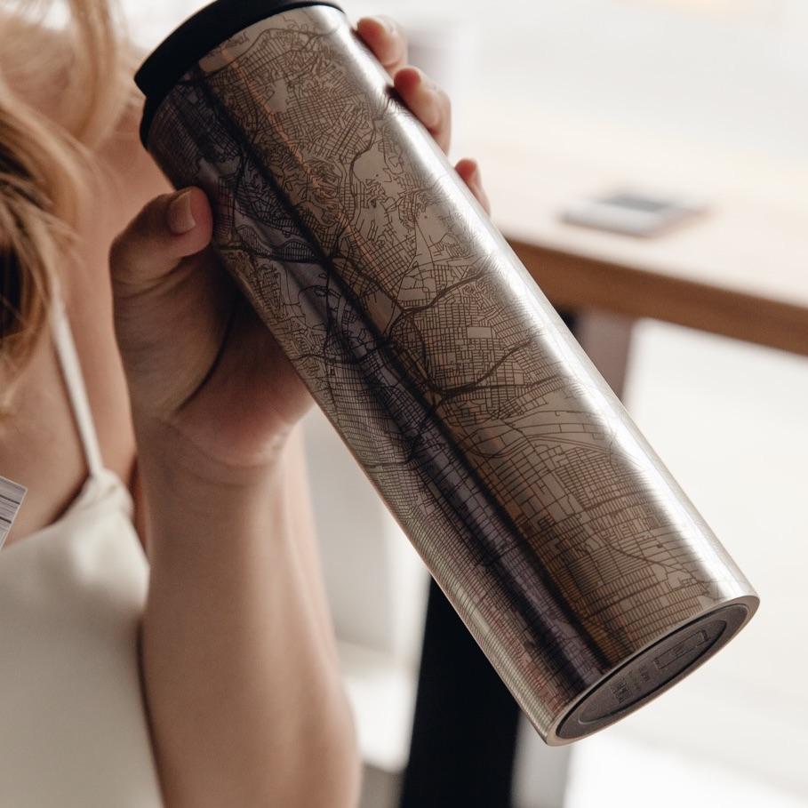 Custom Engraved Bristol, Connecticut Map Tumbler | 17oz Matte Black - True Wine Lover