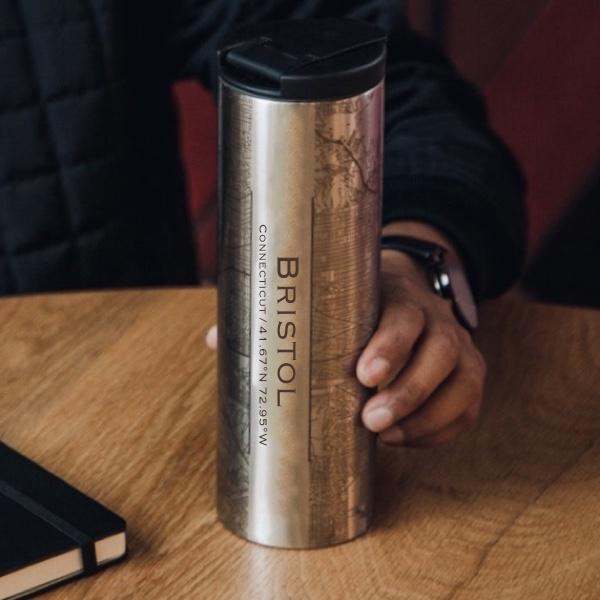 Custom Engraved Bristol, Connecticut Map Tumbler | 17oz Matte Black - True Wine Lover