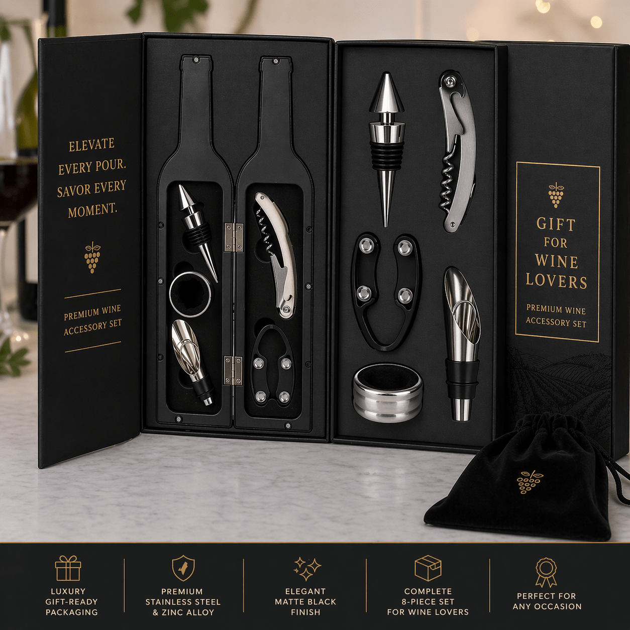 Deluxe Wine Opener Set with Foil Cutter: The Best Wine Bottle Opener Gift for Wine Lovers - True Wine Lover