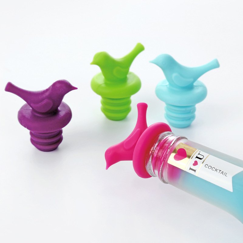 Funny Novelty Wine Bottle Stoppers | Leak - Proof Silicone Bird Set of 4 - True Wine Lover