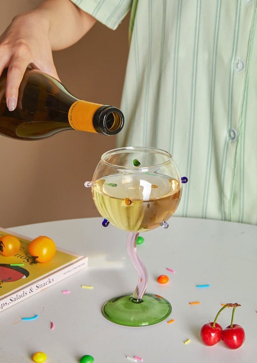 Hand Blown Rainbow Sprinkles Wine Glasses - Whimsical Dopamine - True Wine Lover
