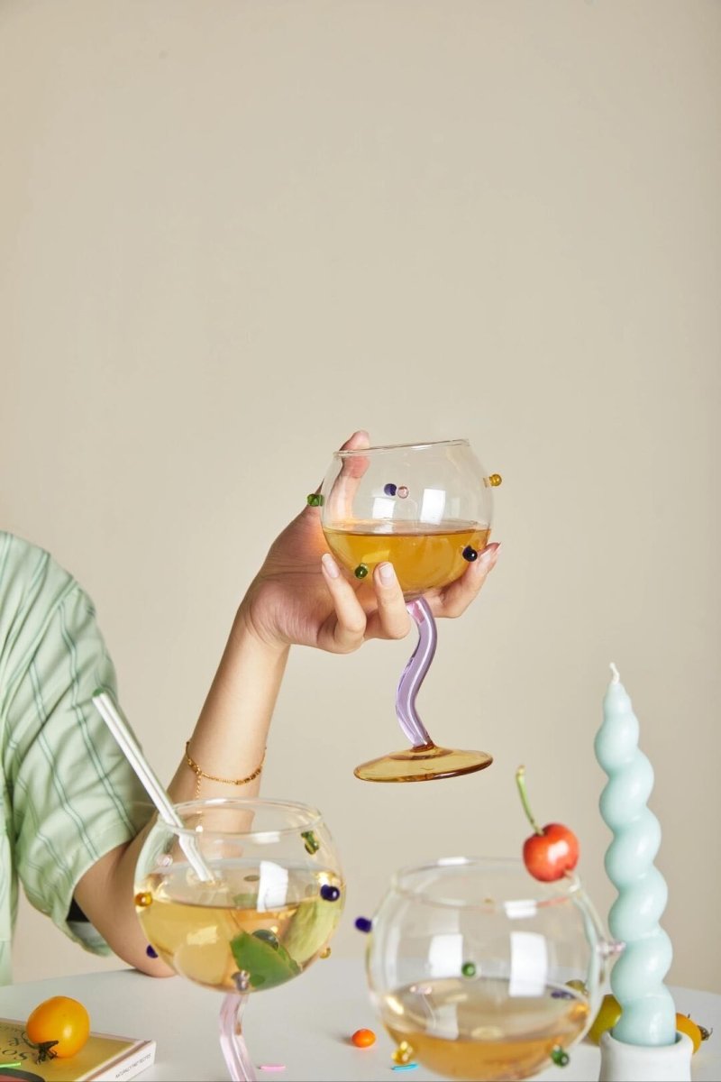 Hand Blown Rainbow Sprinkles Wine Glasses - Whimsical Dopamine - True Wine Lover