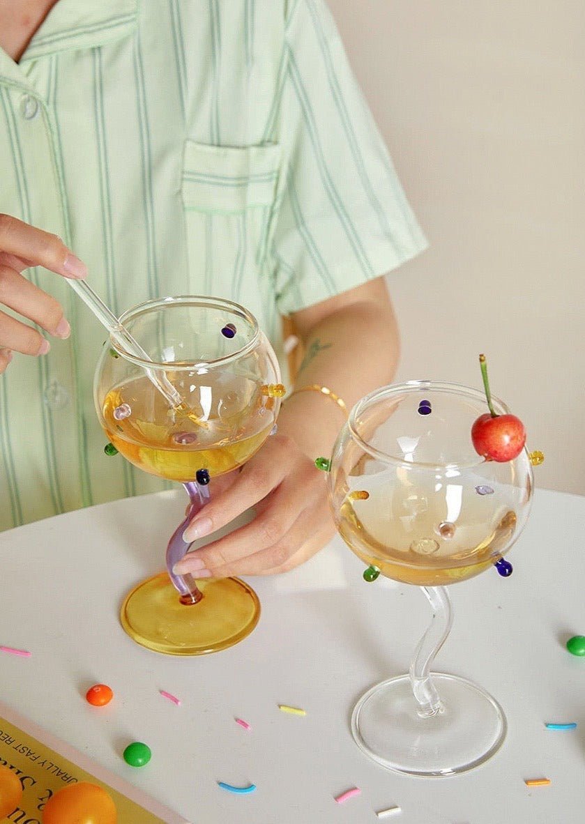 Hand Blown Rainbow Sprinkles Wine Glasses - Whimsical Dopamine - True Wine Lover