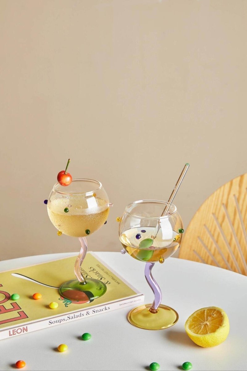 Hand Blown Rainbow Sprinkles Wine Glasses - Whimsical Dopamine - True Wine Lover