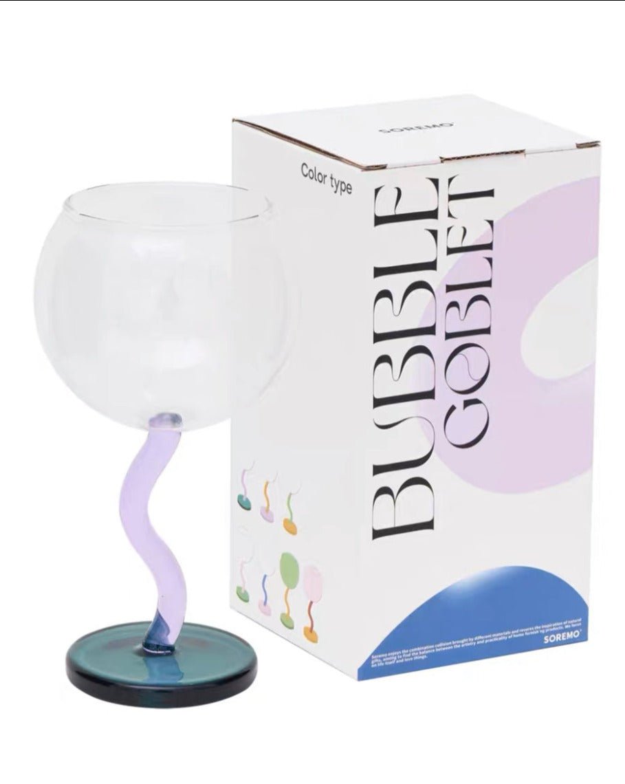 Handblown Bubble Wine Glass – Unique Wavy Stemmed Retro Glassware - True Wine Lover