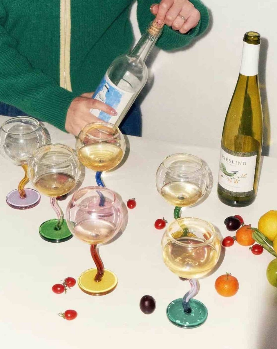 Handblown Bubble Wine Glass – Unique Wavy Stemmed Retro Glassware - True Wine Lover