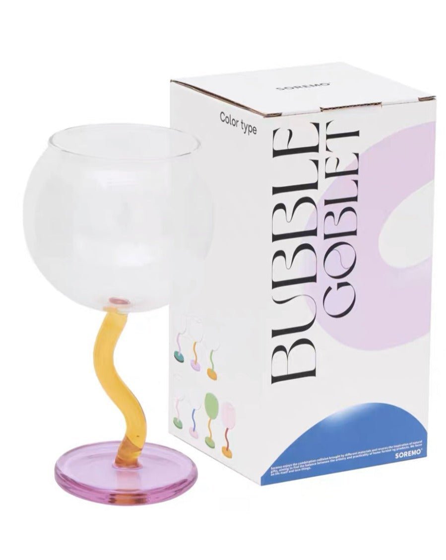 Handblown Bubble Wine Glass – Unique Wavy Stemmed Retro Glassware - True Wine Lover