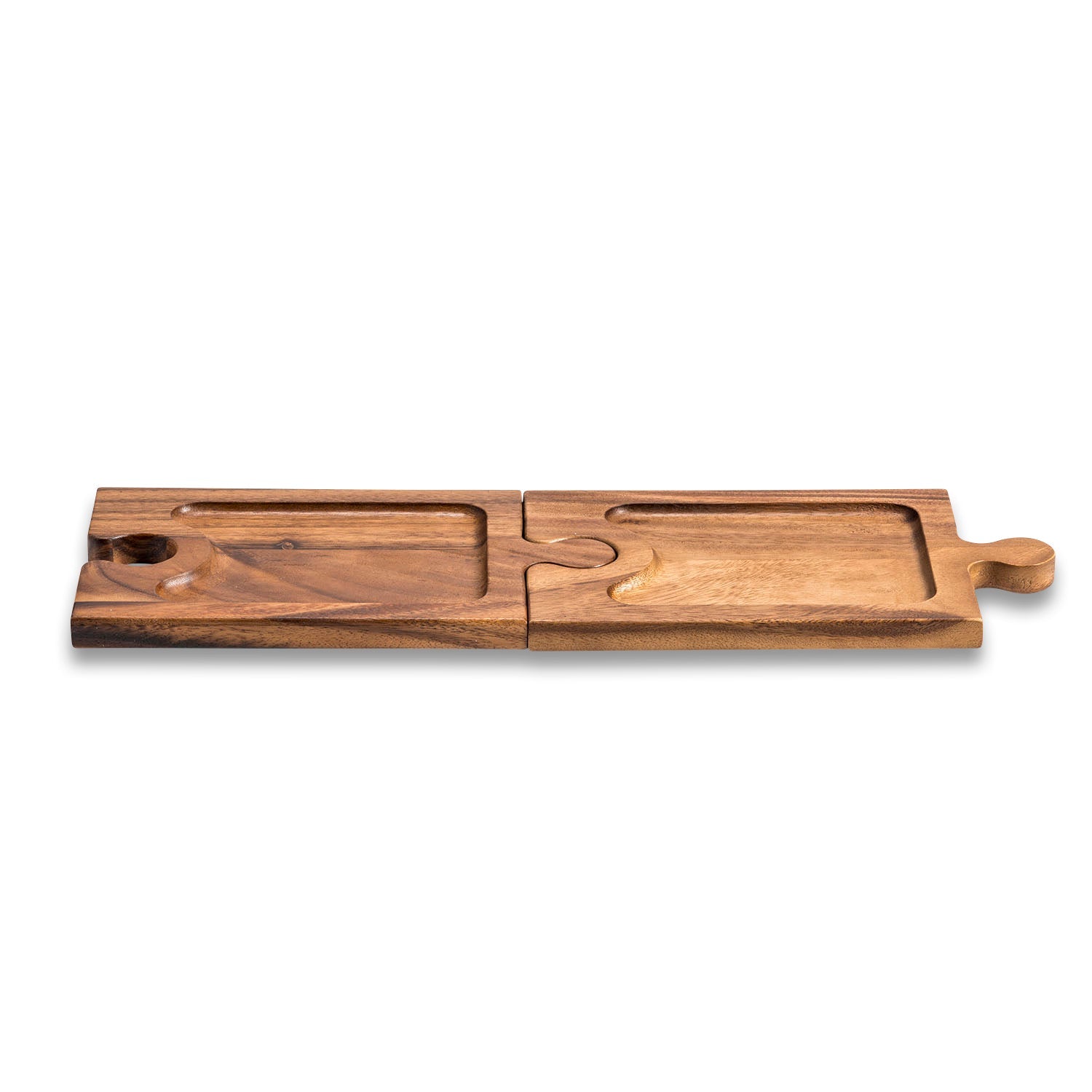 Interlocking Acacia Charcuterie Board – Personal Wine Glass & Appetizer Plate - True Wine Lover