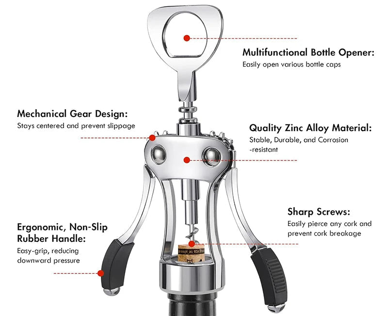Multifunctional Winged Wine Corkscrew – Durable All - In - One Bottle Opener - True Wine Lover