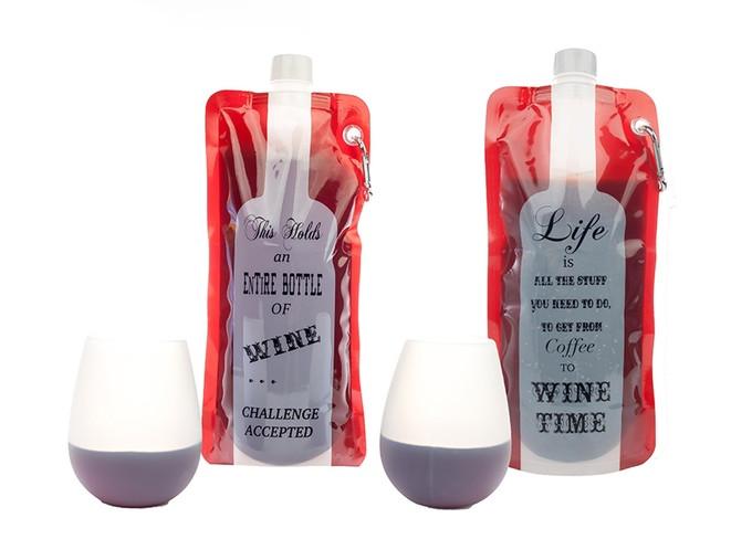 Portable Wine - on - the - Go Flask & Silicone Cup Set | 750ml Travel Pouch - True Wine Lover