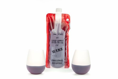 Portable Wine - on - the - Go Flask & Silicone Cup Set | 750ml Travel Pouch - True Wine Lover