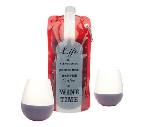 Portable Wine - on - the - Go Flask & Silicone Cup Set | 750ml Travel Pouch - True Wine Lover